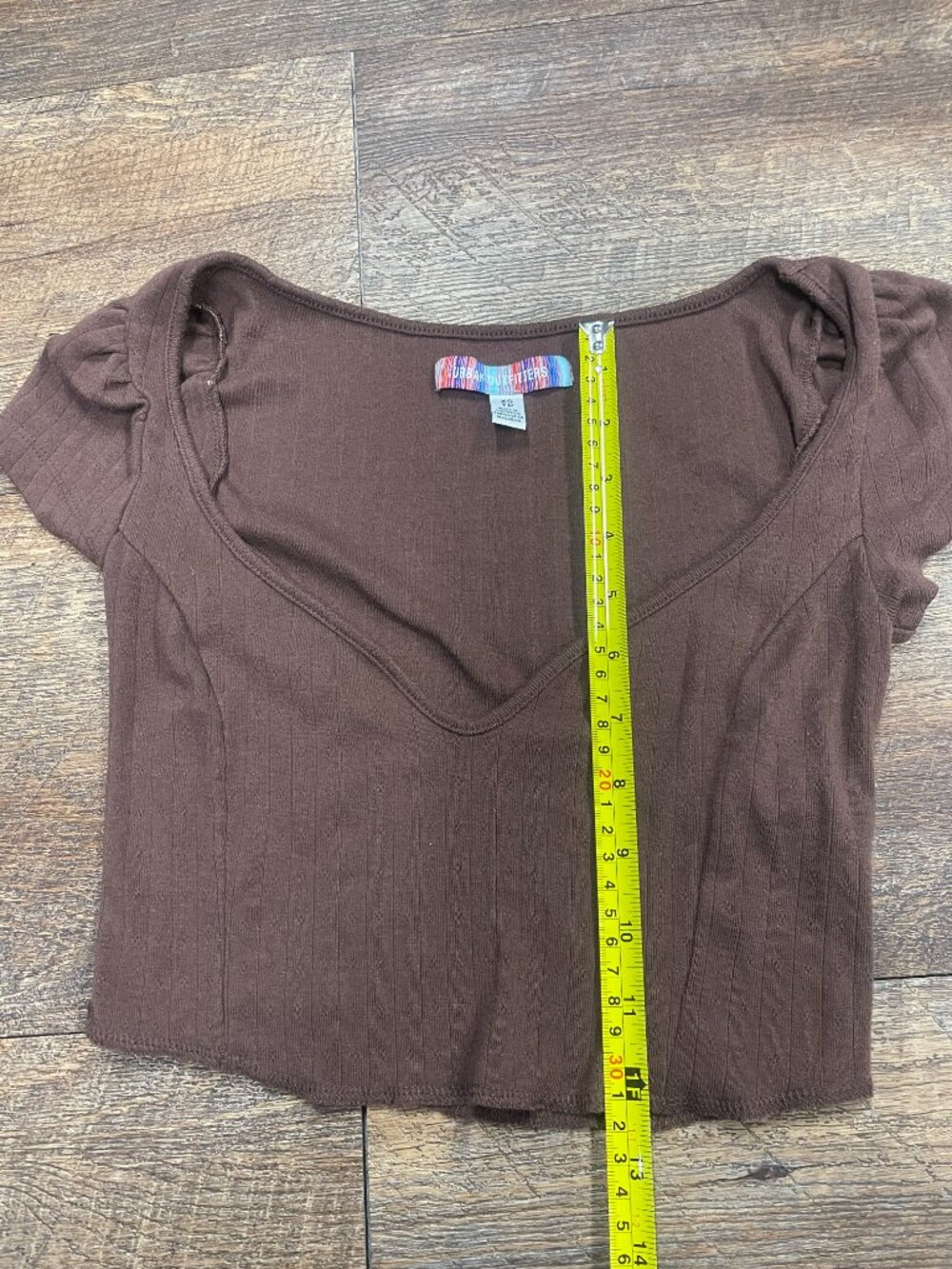 Urban Outfitters Chocolate Brown Puff Sleeve Coquette Crop Top XS - Picture 6 of 9